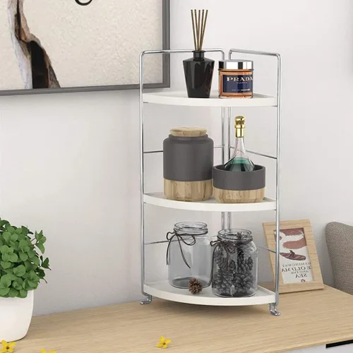 Miniatura 4 de Organizador de 3 niveles para encimera de baño, bandeja de tocador para cosméticos y maquillaje, estante de especias de cocina, estante de pie, Plata