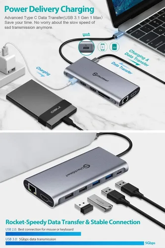 Miniatura 6 de UtechSmart Concentrador USB C, 3 puertos HDMI con pantalla triple 12 en 1, adaptador USB C para laptop con 4K HDMI PD3.0 SD TF lector de tarjetas