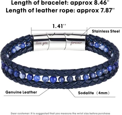 Miniatura 11 de To My Boyfriend/Son/Grandson/Father/Husband Black Onyx Tiger Eye Blue Sodalite Leather Bracelets Jewelry For Men, Birthday Anniversary Valentines