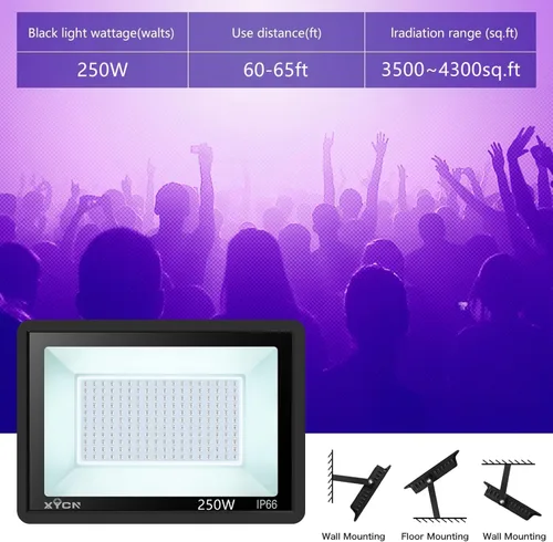 Miniatura 7 de XYCN Paquete de 2 Focos LED de Luz Negra de 250W, Foco de Luz Negra para Exteriores con Enchufe, Impermeable IP66 para Brilla en la Oscuridad