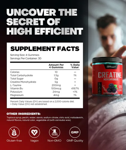 Miniatura 5 de 99.99% Creatine Monohydrate Gummies More 15% Strength, 5X Energy, Muscle, Recovery, Pre-Workout Complex Creatine for Women & Men with 5000mg