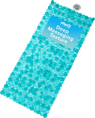 SlipX Solutions Alfombra de baño antideslizante con diseño de guijarros para ducha y bañera, 38 x 17 pulgadas, aspecto de River Rock, acupresión,