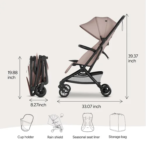 Miniatura 9 de Mompush Velo - Cochecito de viaje ligero, compacto y apto para aviones para bebés y niños pequeños, asiento reclinable completamente plano, plegable