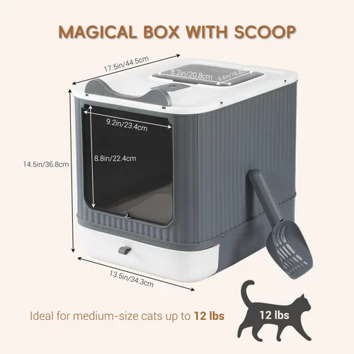 Miniatura 2 de Caja de arena plegable para gatos, caja de arena totalmente cerrada con tapa, cajas de arena cubiertas para gatitos con cuchara, control de olores