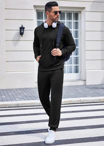 Miniatura 32 de COOFANDY Conjunto deportivo de 2 piezas para hombre, conjunto deportivo casual con capucha