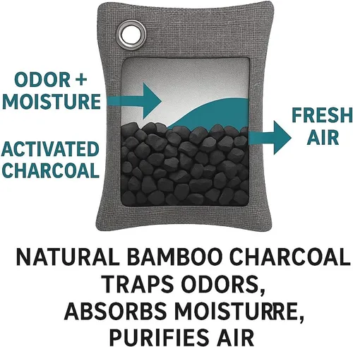 Miniatura 5 de OLGRI - Bolsas purificadoras de aire de carbón – Absorbente de olores natural para automóviles, baños, armarios, zapatos y mascotas – Paquete de 4