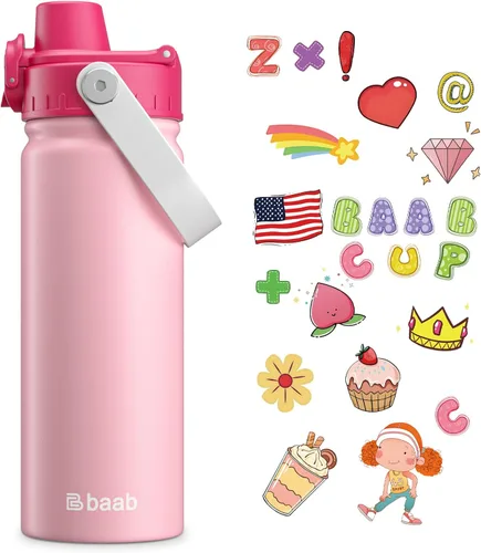 Miniatura 12 de baab Botella de Agua para Niños de 18 oz, Botella de Agua Aislada para Niños con Tapa de Boquilla Bloqueable y Calcomanías, Taza de Agua para Niños