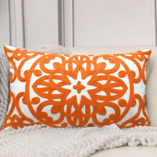 Miniatura 2 de Alysheer Funda de cojín decorativa lumbar bordada de 12 x 20 pulgadas, patrón clásico bohemio de mandala bordado de algodón, funda rectangular