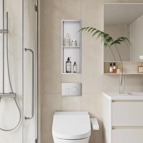Miniatura 7 de Neodrain Nicho de ducha doble estante de acero inoxidable, no necesita azulejos, nichos de baño empotrados en la pared, nicho de pared empotrado