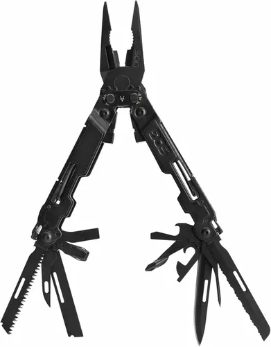 SOG PowerAccess Deluxe Multiherramienta de Acero Inoxidable de Servicio Pesado Todo Uso con Funda de Nylon, Dos Hojas de Cuchillo, Abrelatas y Negro