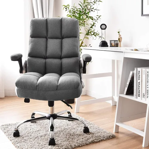 Miniatura 2 de Giantex Silla de oficina ejecutiva, silla ergonómica grande y alta, ángulo de inclinación ajustable y reposabrazos abatibles, silla tapizada de tela