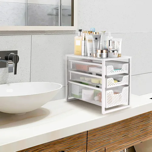 Miniatura 2 de Simple Trending - Organizador de gabinete de 3 niveles para debajo del fregadero, con cajón de almacenamiento deslizante, organizador de mesa