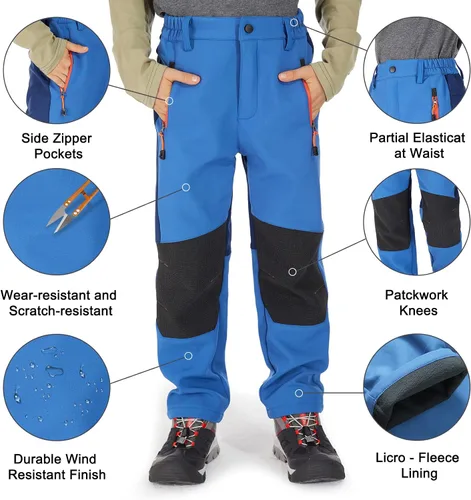 Miniatura 53 de linlon Pantalones impermeables para la nieve para niños y niños, forro polar lind para senderismo, softshell, cálidos, con aislamiento térmico
