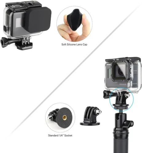 Miniatura 7 de SOONSUN Carcasa de buceo impermeable subacuática de 147.6 ft con 3 filtros de buceo para GoPro Hero 5 6 7 Black Hero (2018), incluye puerta trasera