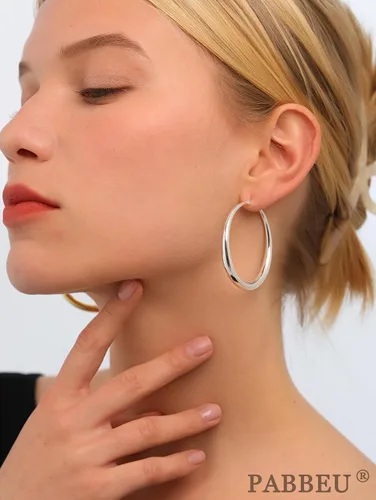 Miniatura 4 de PABBEU Aretes de aro de plata de ley S925 grandes para mujer, hipoalergénicos, ligeros, grandes, gruesos, para mujeres y niñas, 354050602.756 in