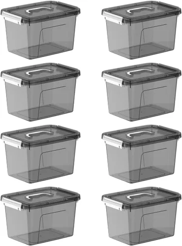 Miniatura 4 de Paquete de 8 contenedores de almacenamiento con tapas/asa, caja organizadora de plástico transparente de 5 cuartos de galón, contenedores