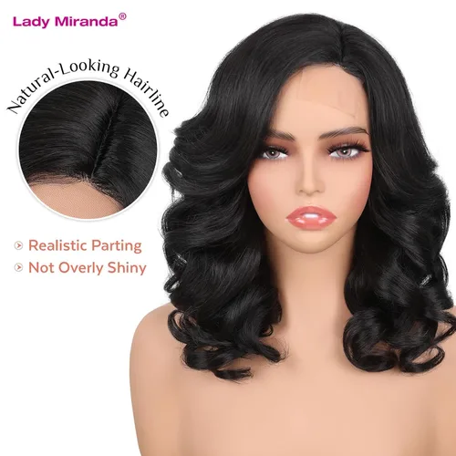Miniatura 2 de Lady Miranda Peluca de ondas sueltas con parte de encaje, color puro, rizado natural, sintético, resistente al calor, peluca completa para mujer