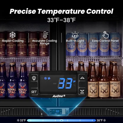 Miniatura 5 de 35.42" W Commercial Under Counter Beverage Refrigerator, 2 Glass Door Back Bar Cooler, Built-in/Freestanding 7.4Cuft Drink Fridge with LED Light