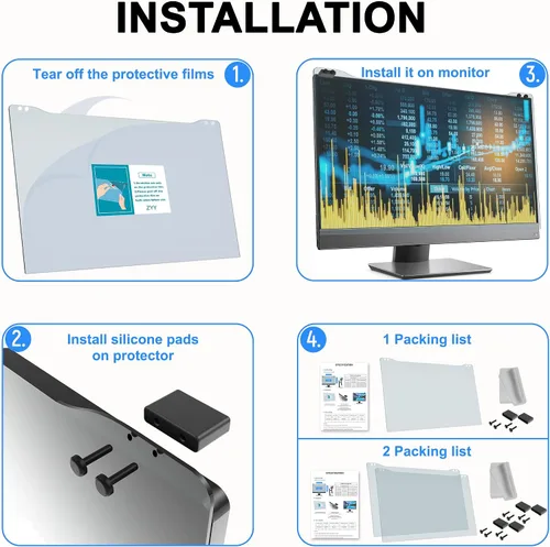 Miniatura 7 de ZYY Diagonal - Protector de pantalla anti luz azul de 27 pulgadas para monitor (ancho 24 1/8 pulgadas x alto 14 pulgadas), filtro de bloqueo UV
