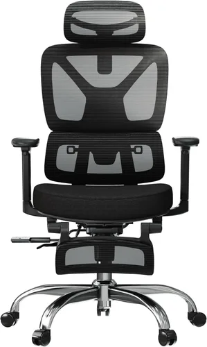 ErgoChair Ultra, silla ergonómica de oficina con respaldo alto, soporte lumbar 2D, reposapiés, reposacabezas 3D, base de metal resistente, cómodo