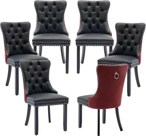 Miniatura 111 de LKTART Juego de 2 sillas de comedor de terciopelo, sillas de comedor copetudas con ribete de anillo de clavo, silla de comedor tapizada con patas
