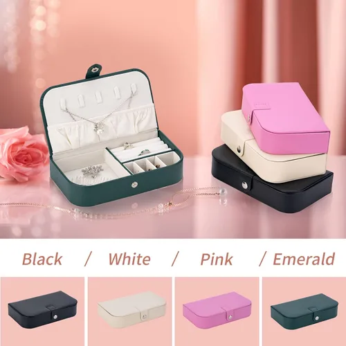 Miniatura 4 de Smileshe Joyero para mujeres y niñas, pequeño estuche organizador de viaje portátil de piel sintética, cajas de almacenamiento para anillos, aretes