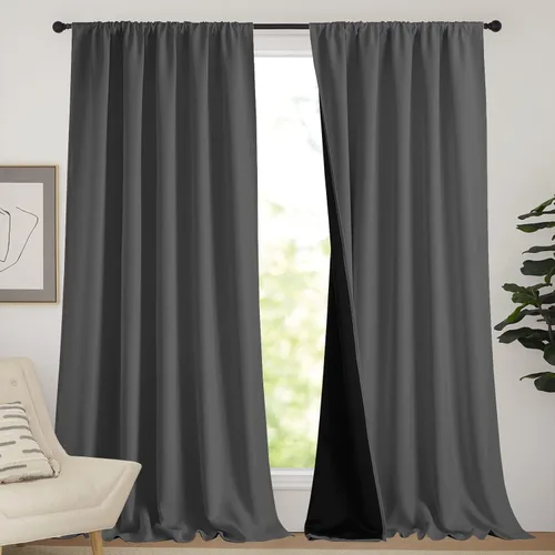 Miniatura 124 de NICETOWN Cortinas blancas 100% opacas, 2 capas gruesas completamente opacas con bolsillo para barra, cortinas aislantes térmicas para Blanco puro