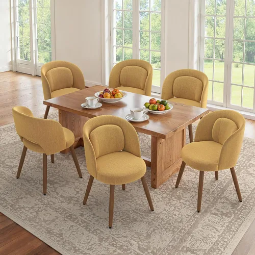 Miniatura 11 de LUE BONA Juego de 2 sillas de comedor, modernas sillas de cocina tapizadas con patas de madera maciza, respaldo curvado y soporte lumbar