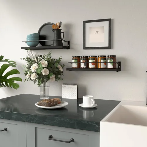 Miniatura 5 de RICHER HOUSE Estantes de baño, organizador de estante de pared flotante negro sobre inodoro de almacenamiento con 2 estantes