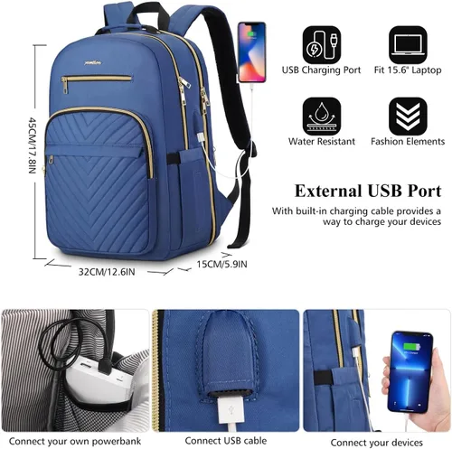Miniatura 7 de YAMTION Mochila para mujer, mochila para laptop de 15.6 pulgadas para mujer, mochila USB para negocios, trabajo, oficina, universidad, azul oscuro