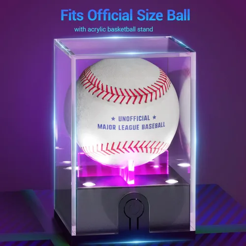 Miniatura 5 de Vitrina de béisbol con luz LED, estuche de béisbol acrílico para exhibición, soporte de béisbol iluminado, protector UV, estuche transparente