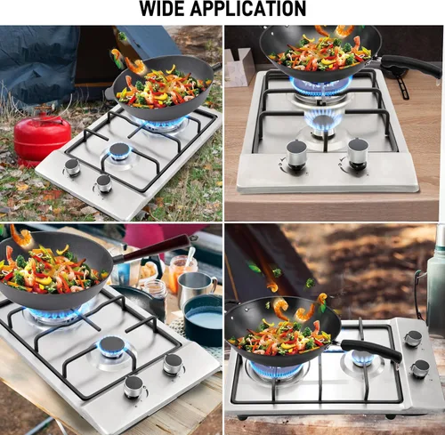 Miniatura 7 de Cocina de gas de 12 pulgadas, estufa de gas integrada de 2 quemadores de acero inoxidable con kit de conversión de NG/LPG, protección de termopar