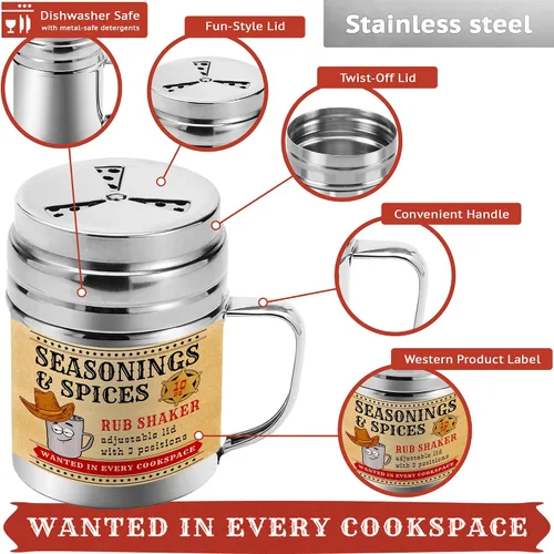 Miniatura 3 de CUSINIUM Coctelera de especias de condimentos de 10 onzas, coctelera para barbacoa en seco, draga de cocina con tapa y mango ajustables