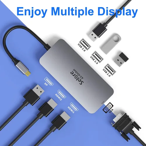 Miniatura 2 de Adaptador USB C a HDMI dual, estación de acoplamiento USB C 7 en 1 a puerto HDMI dual VGA, USB a 3USB 2.0, adaptador de monitor múltiple para Dell