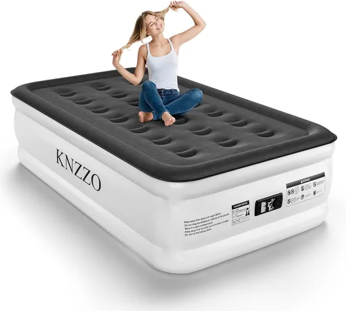 Miniatura 13 de Colchón de aire KNZZO tamaño full con bomba incorporada, colchón hinchable con parte superior suave y vellosa, colchón inflable a prueba de fugas