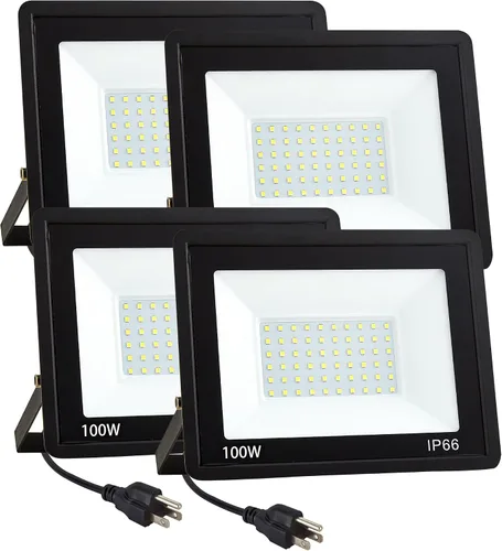 Paquete de 4 luces de inundación LED de 100 W, luces de seguridad superbrillantes de 11000 LM, luz de inundación impermeable IP66 para exteriores,