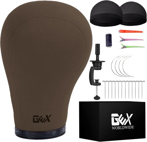 Miniatura 5 de GEXWORLDWIDE GEX - Cabeza de maniquí de lona de 20 a 24 pulgadas para peluca, secado y peinado, con soporte de abrazadera para mesa C
