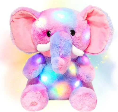 Miniatura 12 de Hopearl Elefante de peluche musical LED que ilumina y canta, volumen ajustable, canción de cuna, animado, calma, festival, cumpleaños, para niños