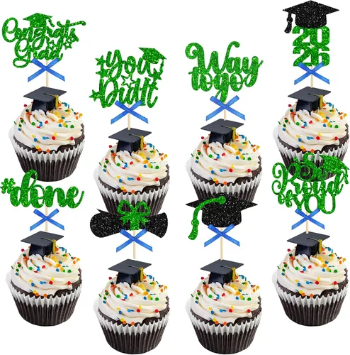 Miniatura 26 de Gyufise 1 paquete de decoración de pastel de graduación 2025 con purpurina de felicitaciones clase de 2025, decoración de pastel de diploma 2025