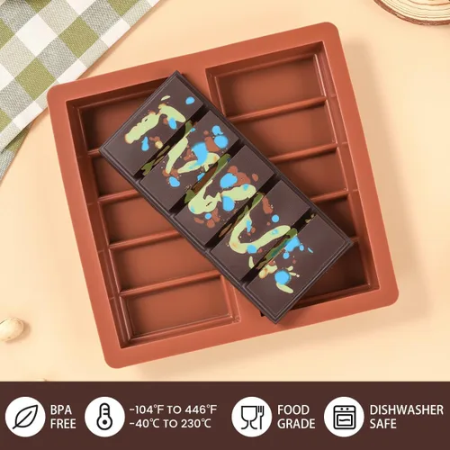 Miniatura 5 de FUNBAKY Dubai Molde de silicona para barra de chocolate, cavidades de 1 pulgada de profundidad, molde grande y grueso, ideal para rellenar chocolate