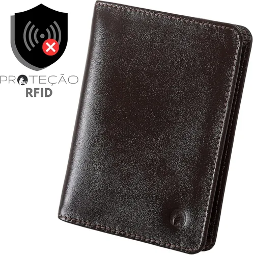Miniatura 2 de Cartera delgada de piel minimalista con bolsillo frontal con bloqueo RFID tamaño pequeño 620, Café