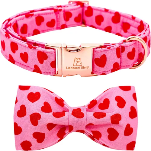 Lionheart glory Collar de lazo para perro para el día de San Valentín, collar de perro para perros grandes, collares de perro con corazones con A: