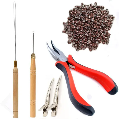 Miniatura 11 de Kit de herramientas de extensiones de cabello, 500 piezas de cuentas de microanillo, 1 alicates de extensión de cabello, 1 aguja de gancho, 1 lazo