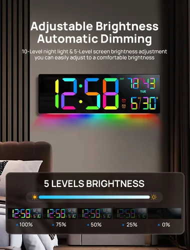 Miniatura 6 de Reloj de Pared Digital Grande de 18.5" con Control Remoto, Relojes Digitales con Pantalla LED Grande con Luz Nocturna, Alarma, Cuenta Regresiva