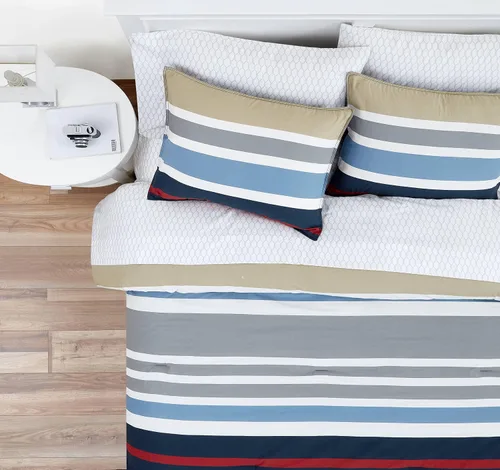 Miniatura 7 de Nautica - Juego de funda de edredón tamaño individual, ropa de cama reversible de algodón con cierre de botón, decoración informal para el hogar
