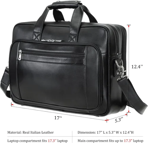 Miniatura 6 de Maletín para portátil de 17.3 pulgadas de cuero de grano completo sólido grueso para hombre, bolsa de mensajero clásica para viajes de negocios