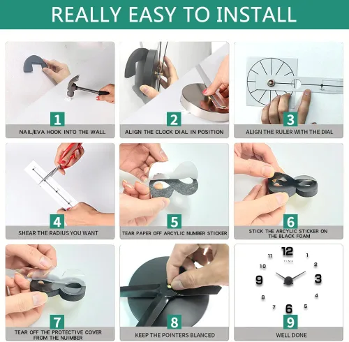 Miniatura 9 de Reloj de pared grande de bricolaje, espejo 3D, moderno, digital, de pared, decorativo, para el hogar, sala de estar, dormitorio, oficina, decoración