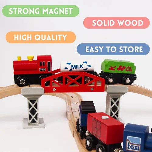 Miniatura 3 de Conjuntos de Trenes de Madera para Niños Pequeños, 9 Piezas de Tren de Juguete Magnético Compatible con Brio, Thomas, Melissa y Doug, para Niños