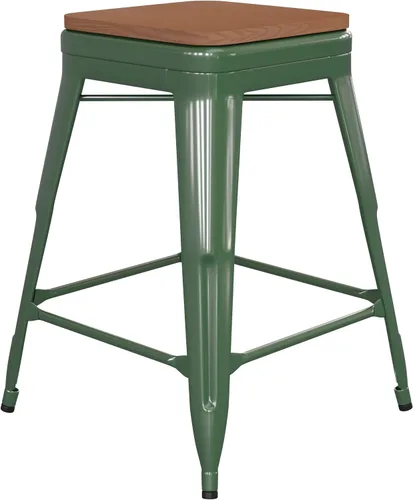 Miniatura 12 de Flash Furniture Kai Taburete de grado comercial para interiores y exteriores, marco de metal negro, asiento de poliresina negra, 24 pulgadas