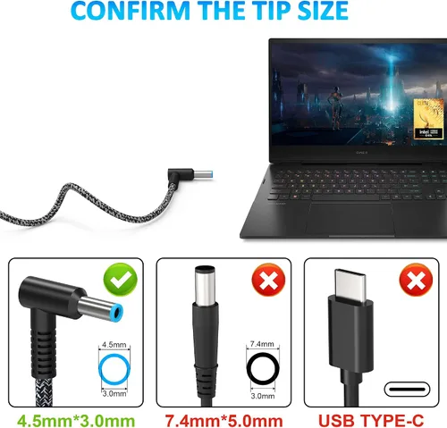 Miniatura 5 de Cargador de 45 W compatible con cargador de portátil HP Punta azul de 0.177 in, 741727-001 TPN-C125 HSTNN-LA40 HSTNN-DA40 854054-002 HSTNN-CA40